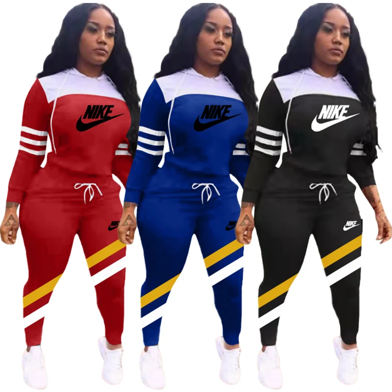 

Casual Ladies Nike Clothing Tight High Waist Sport Sweatsuit Long Sleeve Hooded Tops Pants Two Piece Set Women Tracksuit