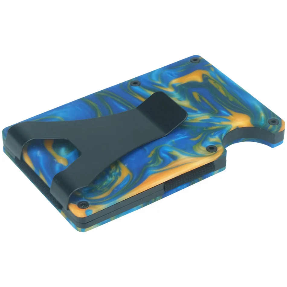 

New Arrival rfid blocking minimalist money clip colorful resin aluminum metal wallet men card holder