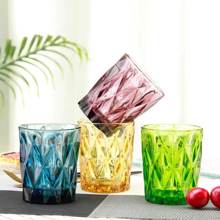 

Machine Made Colored embossed drinking glass with diamond design