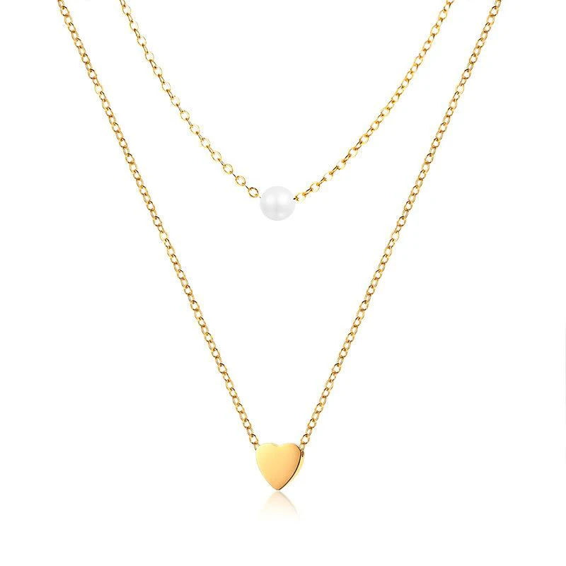 

Stainless Steel with Gold Plated Necklace Clavicle Chain Double Layer Heart Shape Necklace Dylam jewelry