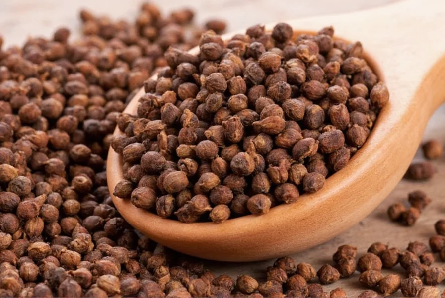 Close-up photograph of whole cloves showing their distinctive nail shape, brown color, and bulbous head on a wooden cutting board