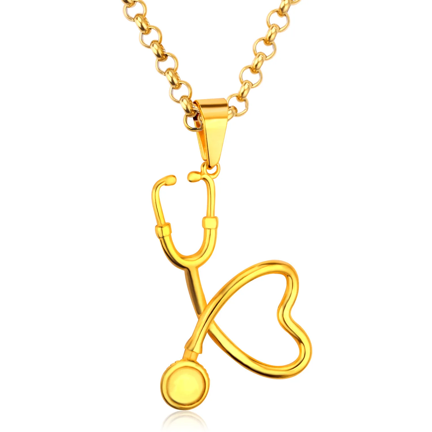 

fashion jewelry stethoscope love steel color gold optional pendant necklace