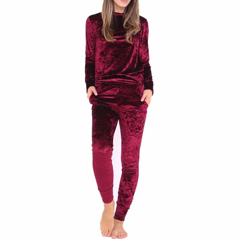 Women Spring Autumn Tracksuit Velvet Long Sleeve Sportsuit 2 Piece Slim Pants Hoodies Set