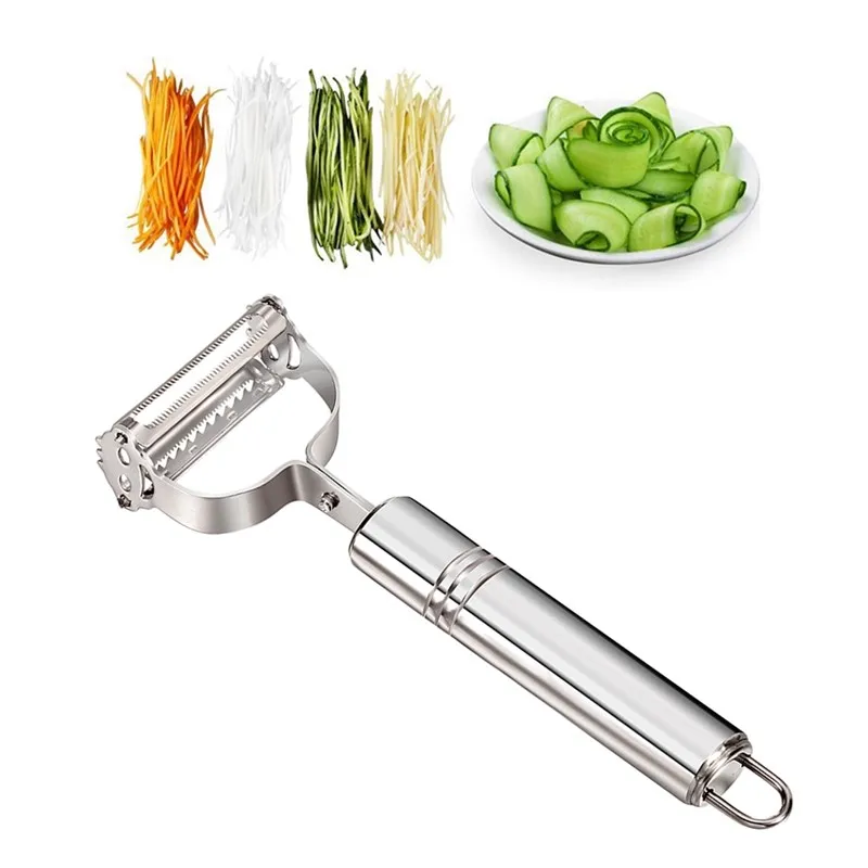 

Stainless Steel Kitchen Gadgets 2020 Double Sided Blade Rotating Vegetable Carrot Potato Fruit Slicer ZesterJulienne Peeler, Sliver
