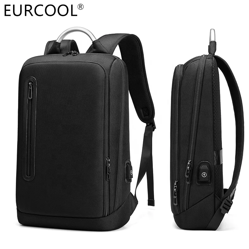 

Eurcool Waterproof Shockproof Flocking Special Protection Computer Bag Men USB Charging Port Slim Laptop Backpack For Business, Black
