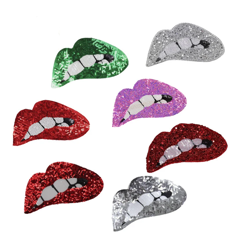 

Large size 16x27cm lip Sequin applique DIY clothing accessories ironing mouth Sequin patch