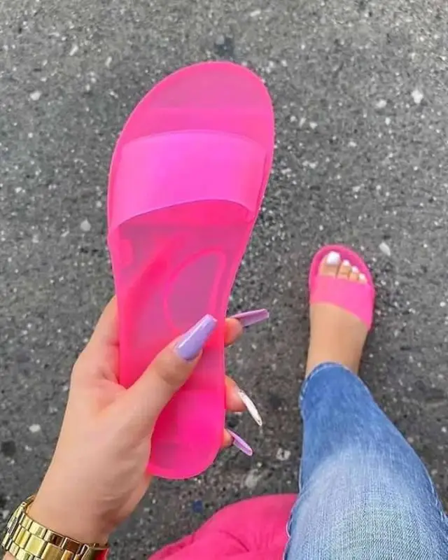 

2021 summer new plus size women's shoes crystal frosted flat sandals and slippers Shoes Slip-on Ladies Flat Beach Slippers