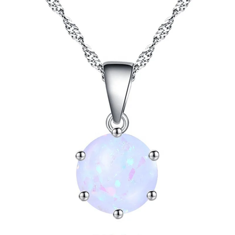 

Opal charm pendant necklace womens' silver jewelry N135
