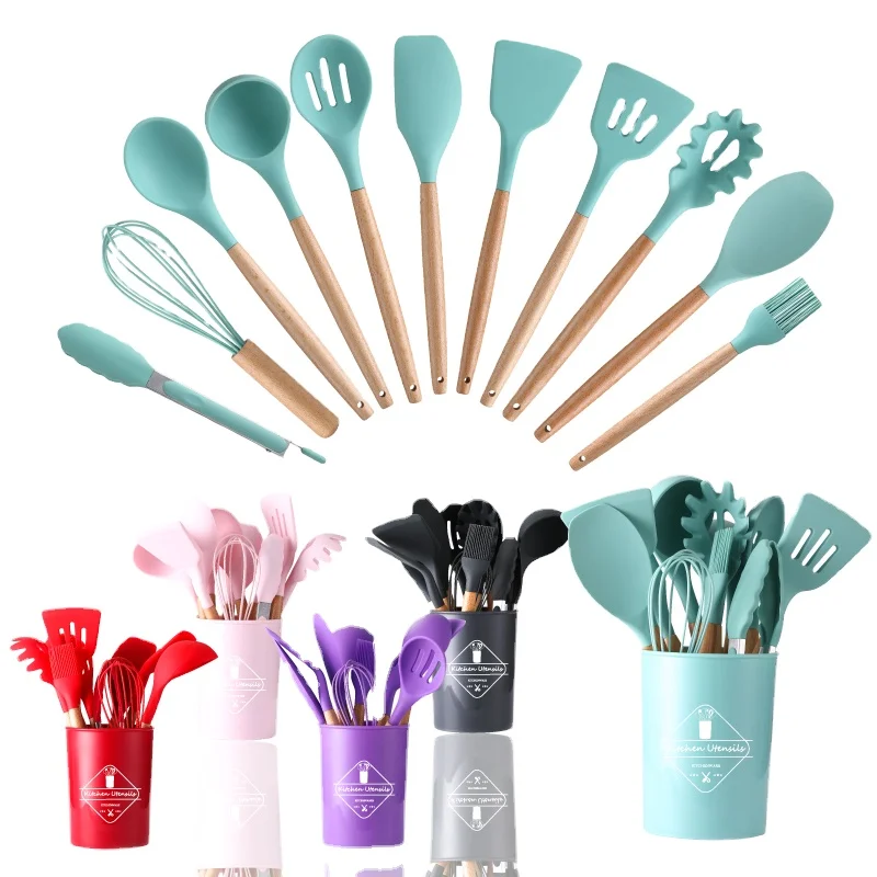 

free sample manufacturer Custom Supplier Sale 12 pieces colorful Silicone kitchen accessories tools set cooking tool sets