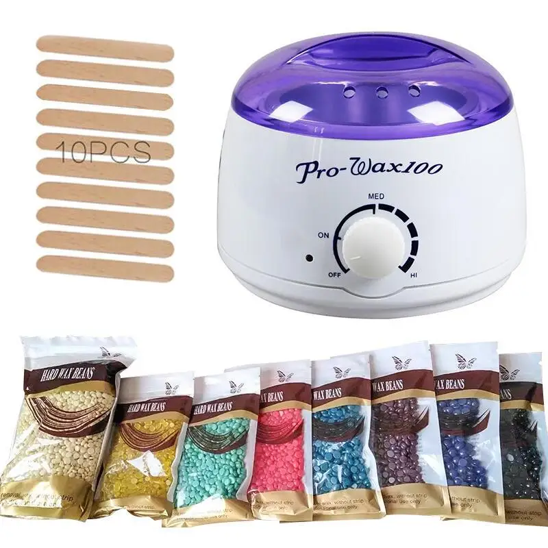 

Factory Electric Hair Removal Wax-melt Machine Heater 200ml Wax Beans Hair Removal Machine Waxing Kit With Wood Sticker Bean