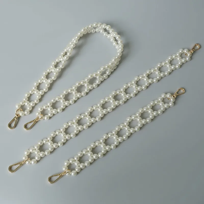 

Meetee B-C151 32/46/61cm DIY Decor Accessories Spring Summer Fashion Ladies Pure White Pearl Braided Handbag Underarm Bag Chain