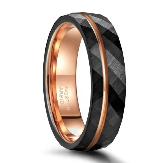 OAHLAN Classic 4mm/6mm/8mm Rose Gold Inlay Bands Hammered Tungsten Carbide Rings for Men Couple Wedding Engagement Wholesale