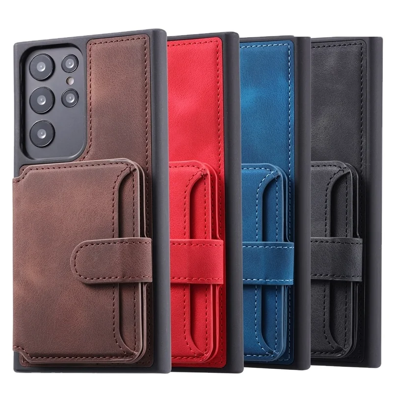 

Business leather wallet cellphone cases for samsung s23 s22 ultra card holder pu phone case for samsung s24