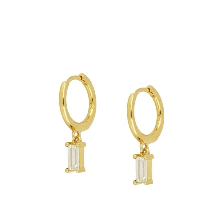 

Minimalist Dainty CZ Stone Charm Dangle Earrings Solitaire Baguette Huggie Hoop Earrings for Women, Gold, rose gold, steel, black etc.