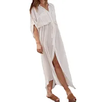 

New knitted beach cover up kaftans sexy maxi dress tunic long bikini white cover up beach wear