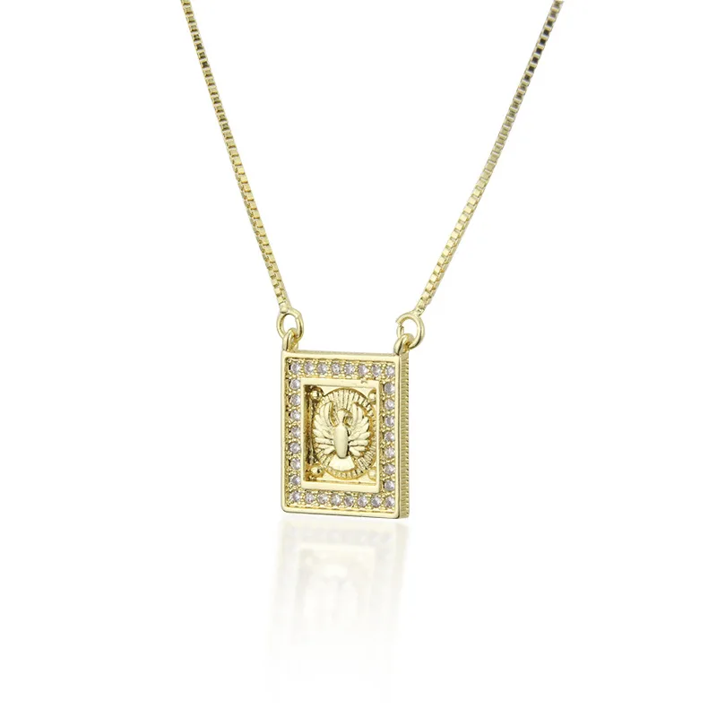 

New Arrival Brand Designer Jewelry Luxury 18k Gold Rectangle Pendant Zircon Diamond Catholic Peace Dove Necklaces