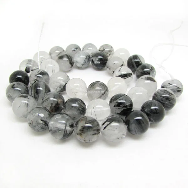 

CR5051 Natural Black Rutilated Quartz Round Loose Beads For Jewelry Making Design