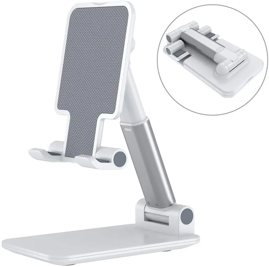 

Foldable Phone Stand , Dock Desktop Tablet Mobile Mount Cell Holder Adjustable Cell Phone Stand for Desk, White grey