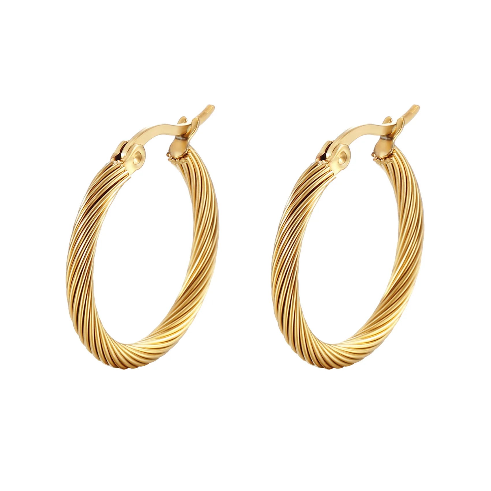 

Stainless Steel Jewelry 18K Real Gold Plating Hoop Earrings Thick Chunky Round Twisted Earring For Women null