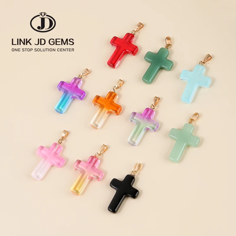 

JD Wholesale 18x25x4mm Colorful Cross Shape Glass Charms Pendant for DIY Earring Necklace Buckle Pendant Accessories