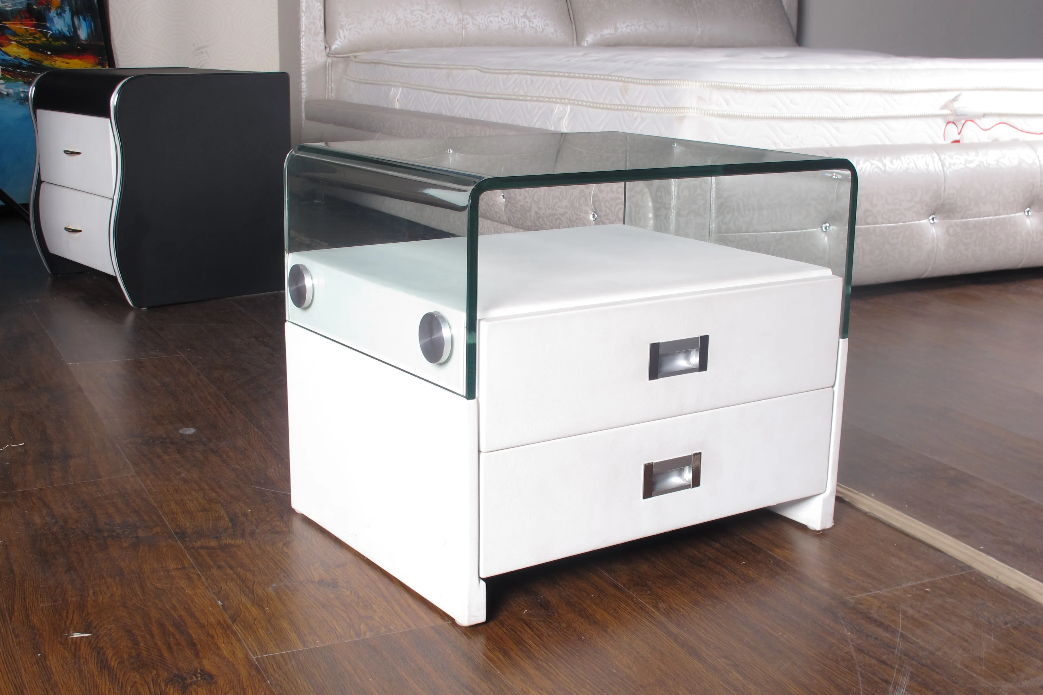 Modern Furniture Bedroom Sets Simply Style Leather Bedroom Set Nightstand B02K#