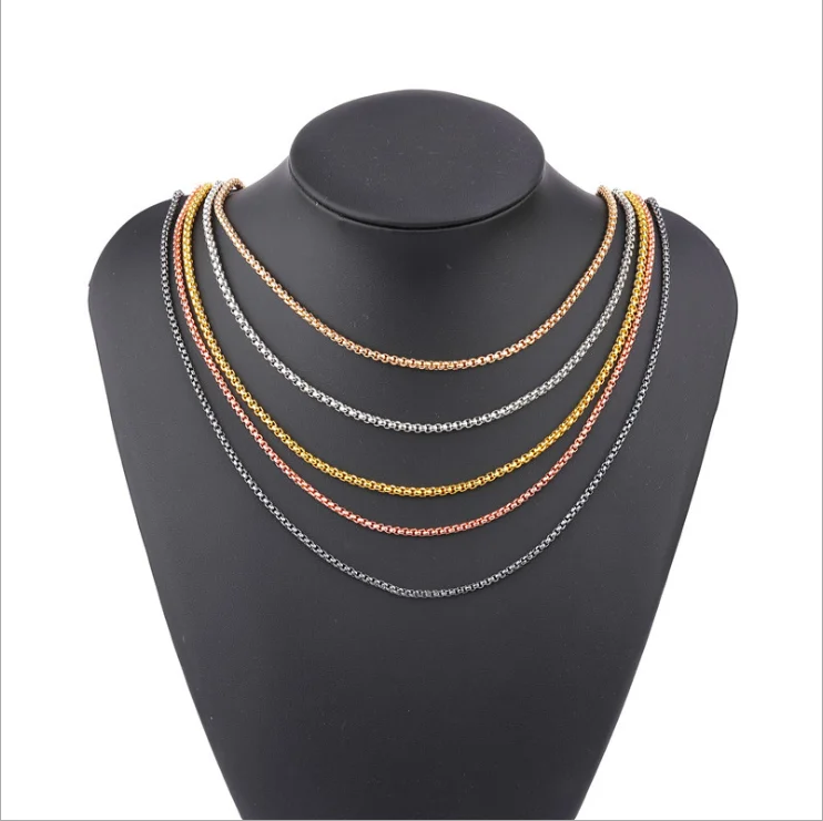 

Top sale multicolor square pearl checkered box chain hip hop metal necklace chain