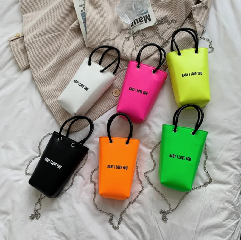 

2021 Wholesale Ladies Bright Fashion Purse Handbag Fashion Neon Mini Leather Bucket Bag Women, 6 colors