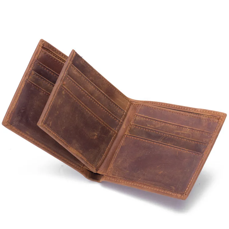 

New Arrival Genuine Cow Crazy Horse Leather Card Holder Wallet, Brown,black