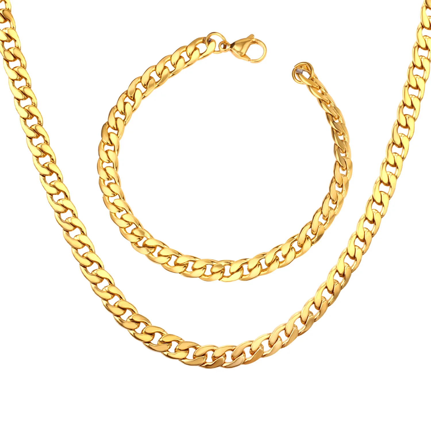 

Chain Link Fashion Jewelry Accessory Chain Necklace men 2021 Gold Plated Necklace And Bracelet Set