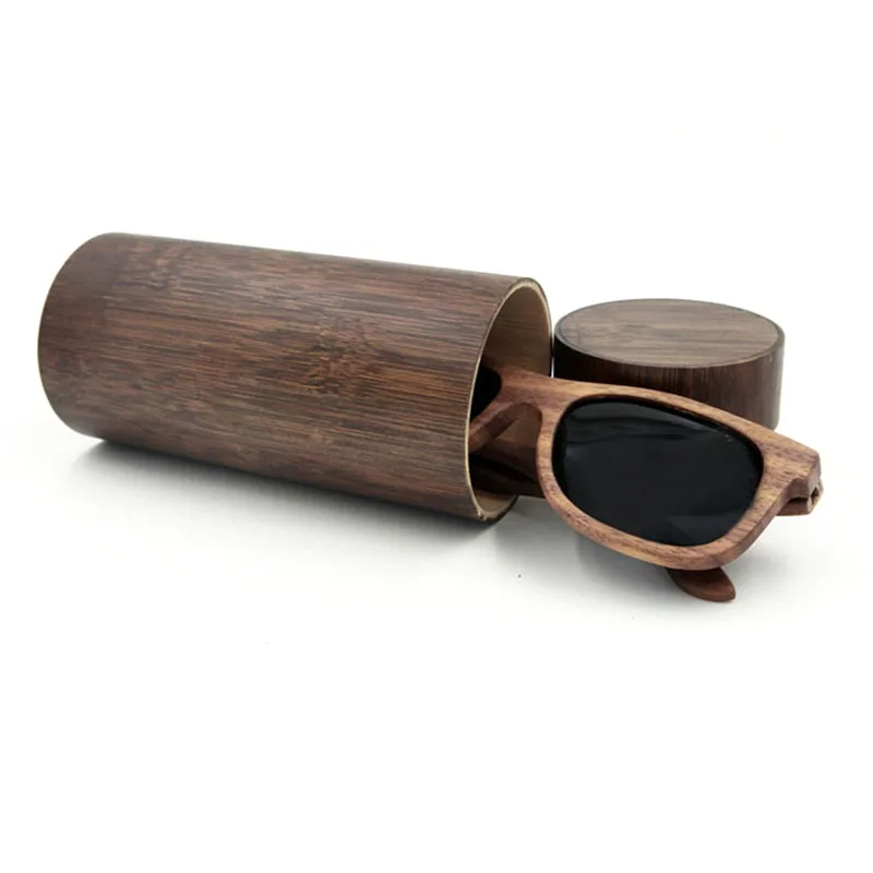 

100% natural bamboo box custom printed logo round bamboo sunglasses display case