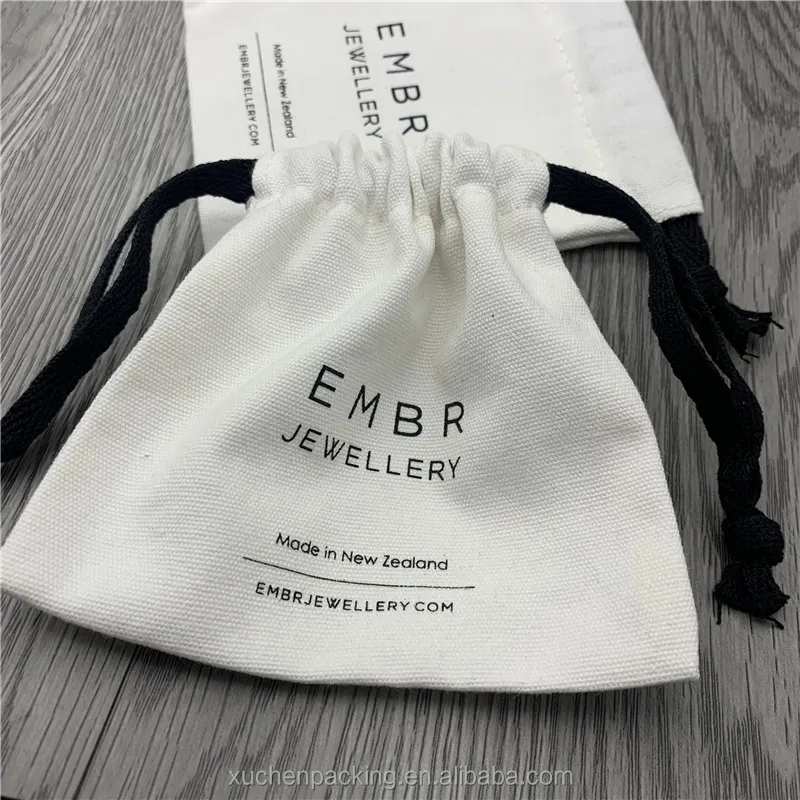 

Bleached Cotton Jewelry Gift Bags With Black Flat Rope 11*11cm Cotton Makeup Cosmetic Drawstring Pouches