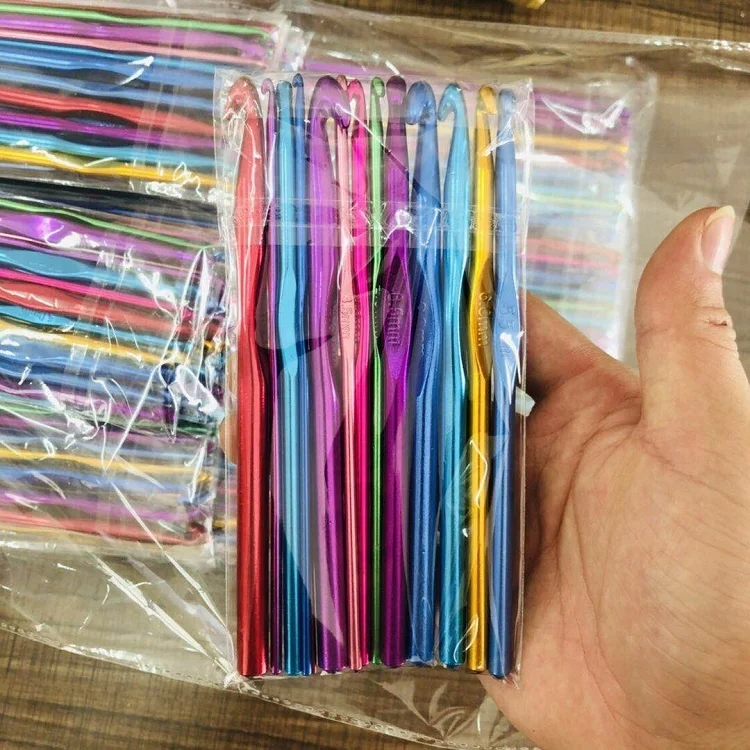 

environmental diy 14 Sizes Multi-Coloured Aluminum 2mm-10mm Handle Crochet Hooks Knitting Knit Needles Set OPP bag packaging