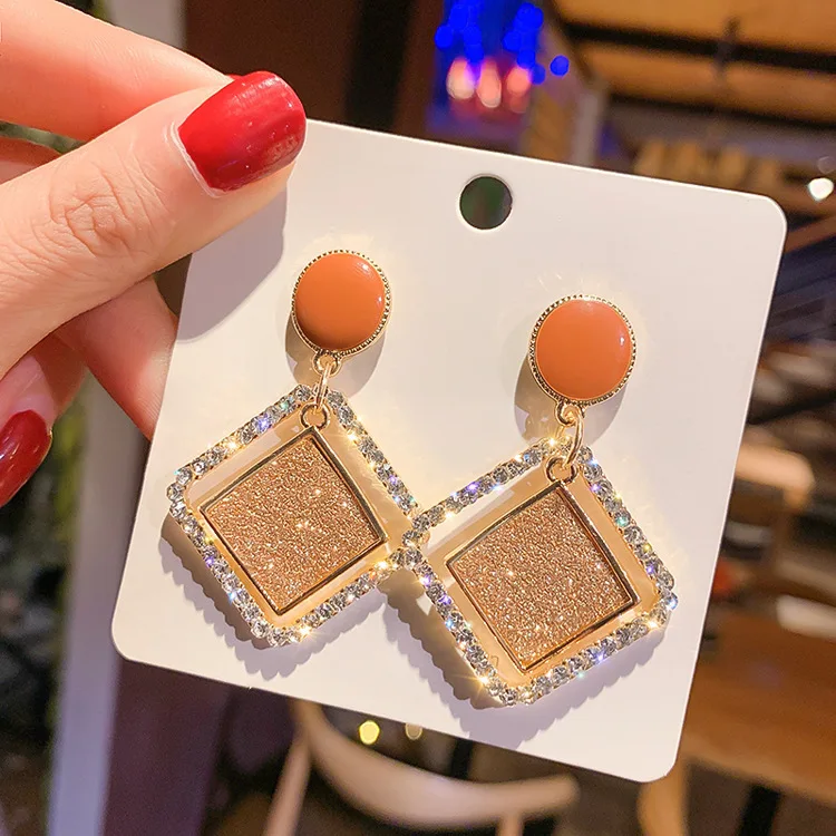 

2020 fashion wholesale Yiwu jewelry sequin square woman earrings, Gold,silver,