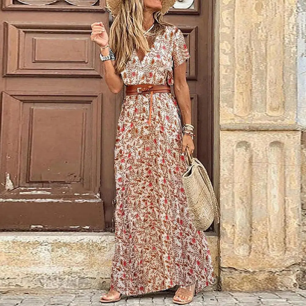 

Summer 2021 Beach Maxi Dress Robe Women Floral Boho Long Bohemian Dress Ruffles Wrap Casual Chiffon V Neck Split Party Dresses, Many