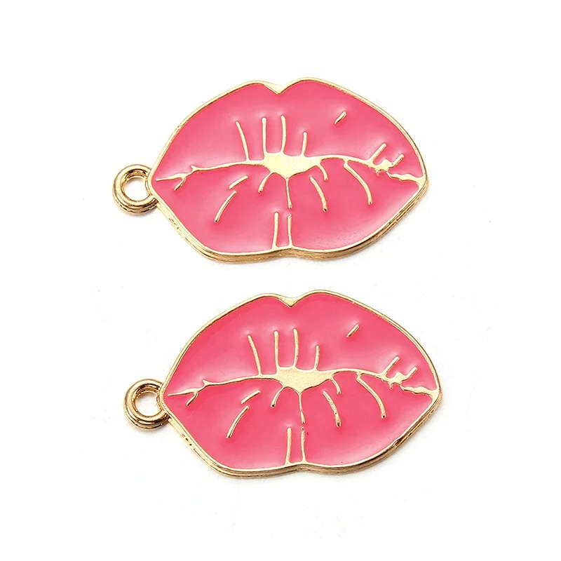 

Wholesale Sexy pink Big lip alloy enamel charms Handmade lip pendant for earrings bracelet necklace jewelry making accessories, Picture show
