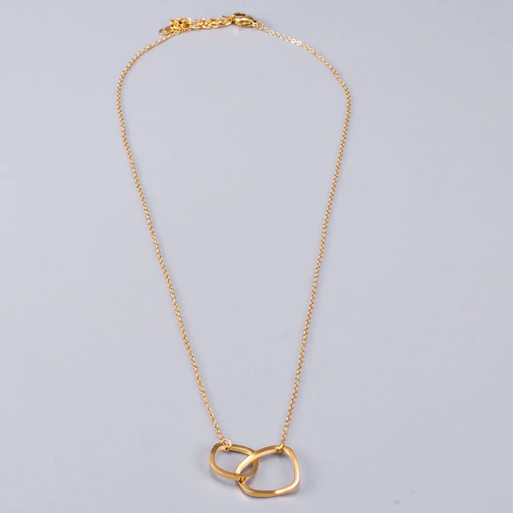 

Newest Design 18k Gold Plated 316L Titanium Steel Irregular Circle Necklace Double Geometric Hollow Round Necklace