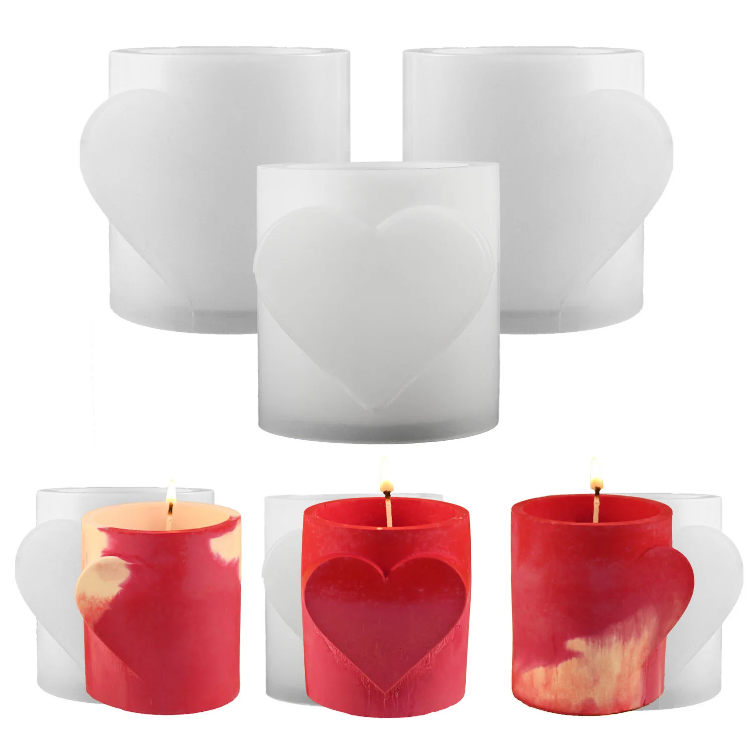 

CARATTE Valentine's Day Cement Plaster Candle Jar Mold Heart Cup Pen Holder Silicone Mould for Epoxy Resin
