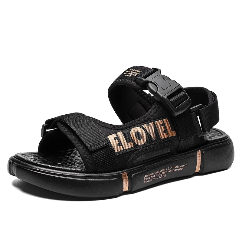 

Fashion custom flat buckle strap summer outdoor casual sport women men big size slide shoes sandals, Black-white, black- gold, black