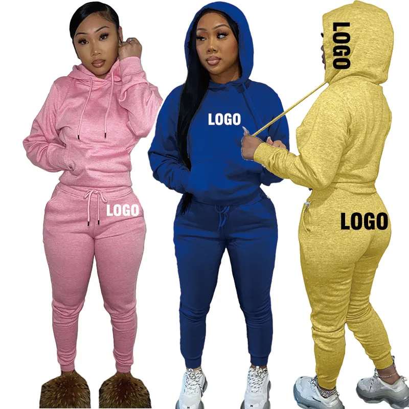 

Free Shipping Winter clothes for women long sleeves hoodie custom sweat suits 2 piece outfit two piece pants set tracksuit, Customized color