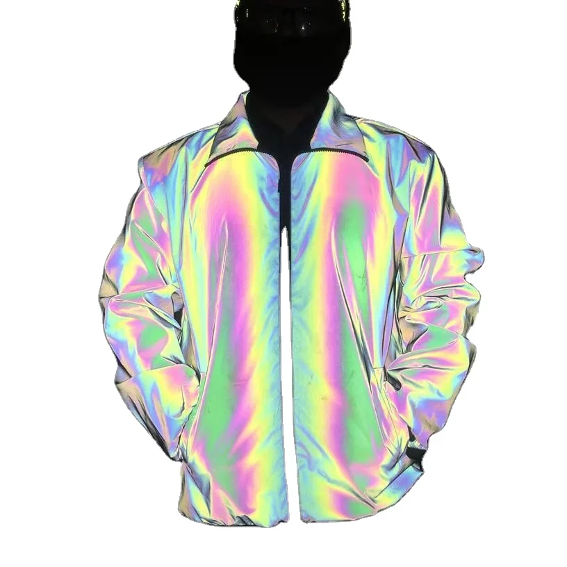 

Autumn And Winter New Product Colorful Reflective Jacket Rainbow Color Luminous Lapel Jacket Tooling Jacket, Picture