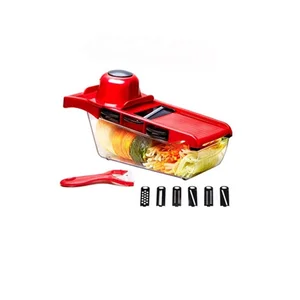 Image of Mandoline Slicer Dicer Grater Cutter Spiralizer Vegetable Chopper with 6 Interchangeable Stainless Steel Blades