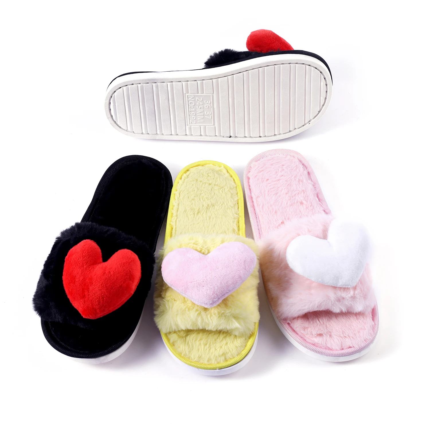 

Factory custom cute open toe home heart shape indoor wool women slippers