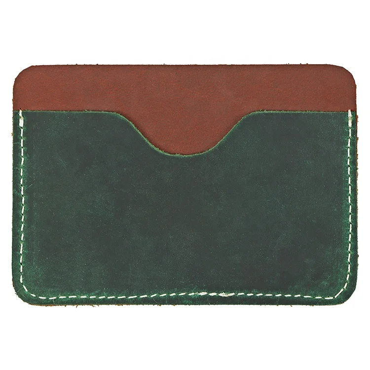 

Custom Logo Vintage Slim Mens Wallet Crazy Horse Genuine Leather Card Holder, As picture or customized color