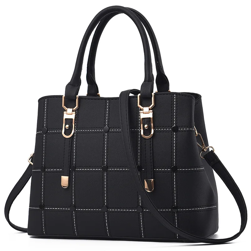 

2020 New Fashion High Quality plaid pu leather bags women handbags ladies, Black orange khaki gray red coffee
