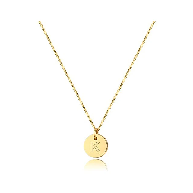 

Hot Sale Fashion Gold-plated Chain Disc Initial Letter Pendant Necklace for Women, Gold color