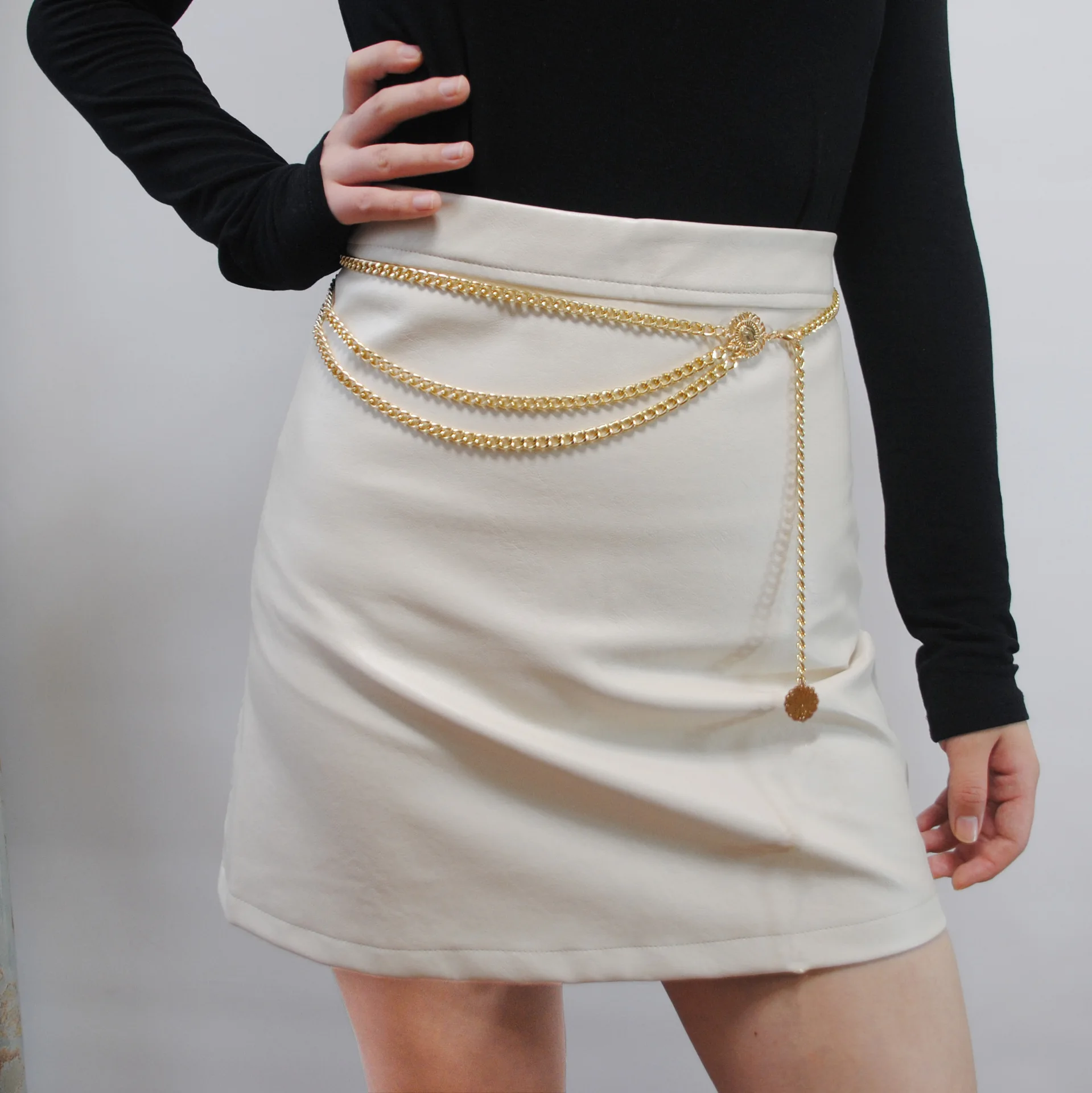 

street fashion simple multi-layer heavy metal belly chain retro ethnic style alloy sun flower disc stitching sexy waist chain, Silver,gold