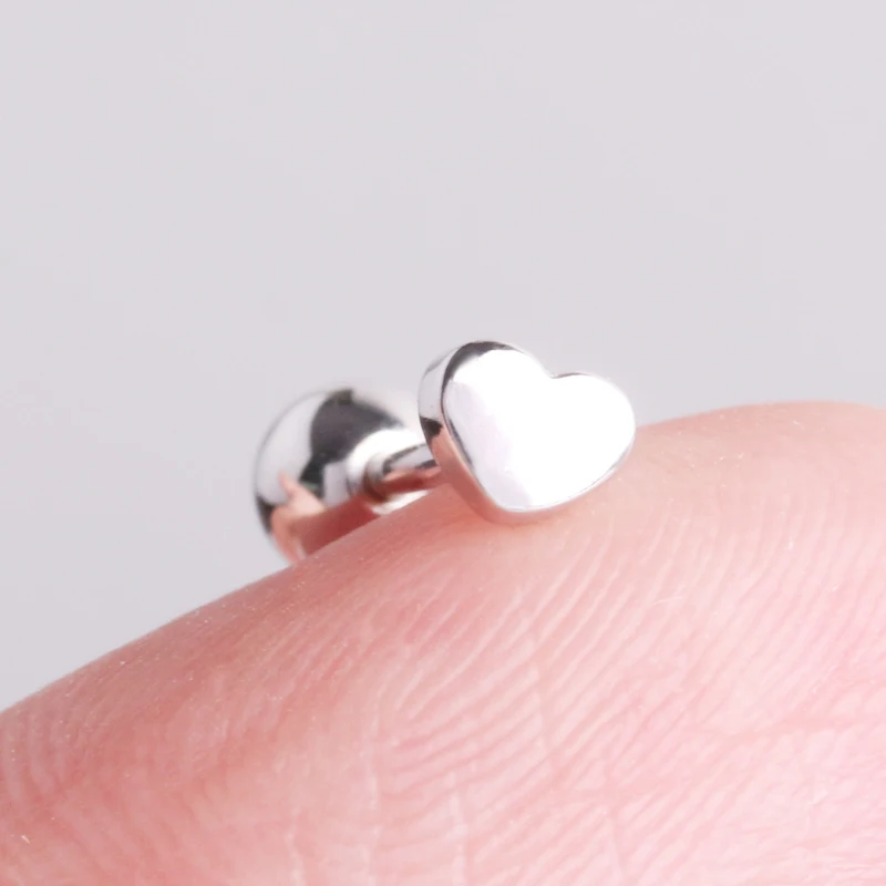 Whole Body  S925 Silver Solid Heart  Ear Tragus Piercing Jewelry