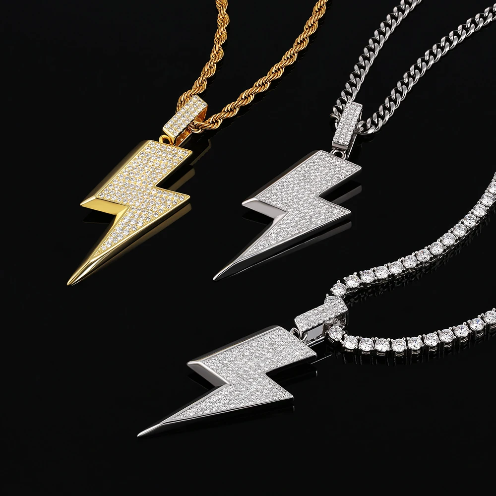 

KRKC 18k Gold Plated Lightning Bolt Flash Necklace Thunder Necklace Men Zircon Dainty Charm Pendant Chain Lightning Necklace