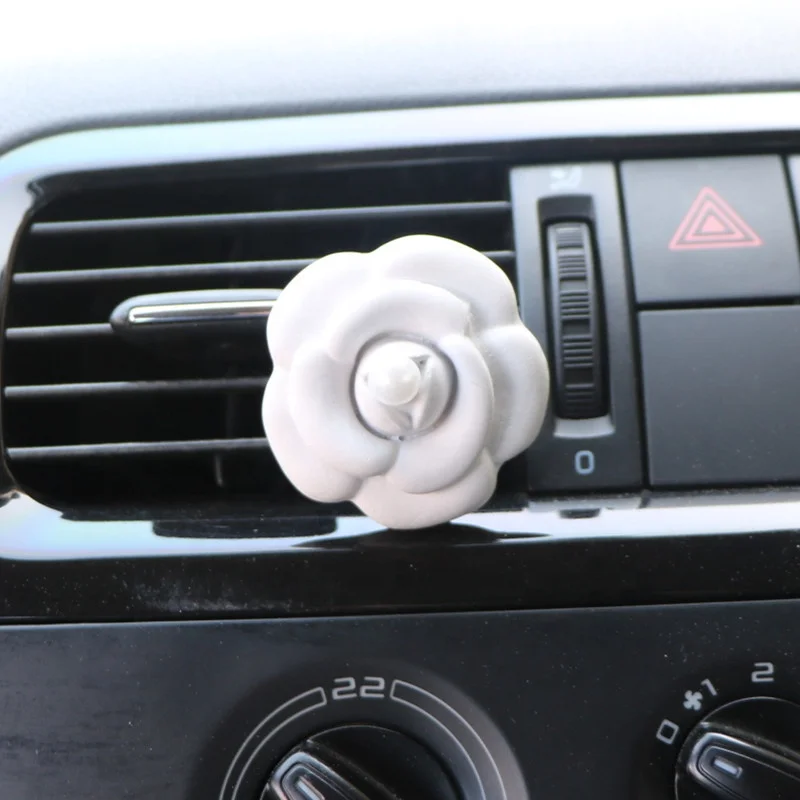 

Grey Color Ceramic Camellia Shaped Car Scented Ceramic Essential Oil Diffuser Vent Clip Decoration Air Freshener