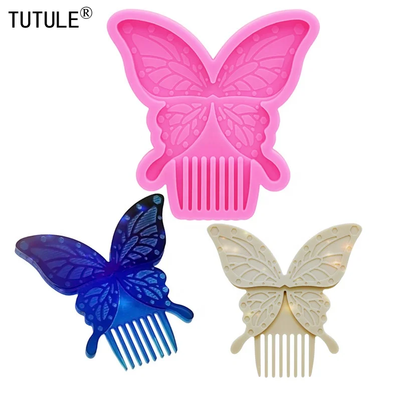 

Shiny Butterfly Comb Silicone Mold DIY Hair Jewelry Hand Making Crystal Epoxy Resin Casting Hair Pick Polymer Clay Mold